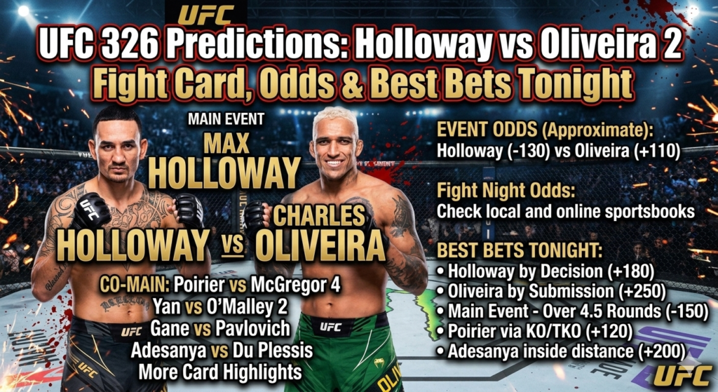 UFC 326 Predictions: Holloway vs Oliveira 2 Fight Card, Odds & Best Bets Tonight