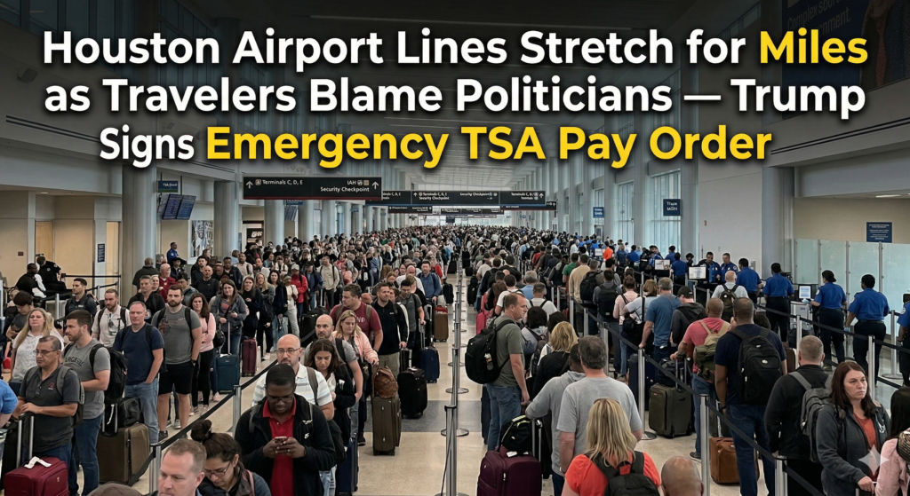 Houston Airport Lines Stretch for Miles as Travelers Blame Politicians — Trump Signs Emergency TSA Pay Order