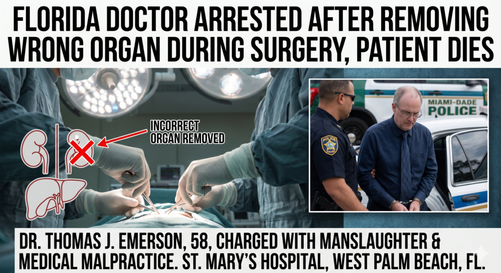 Florida Doctor Arrested After Removing Wrong Organ During Surgery, Patient Dies